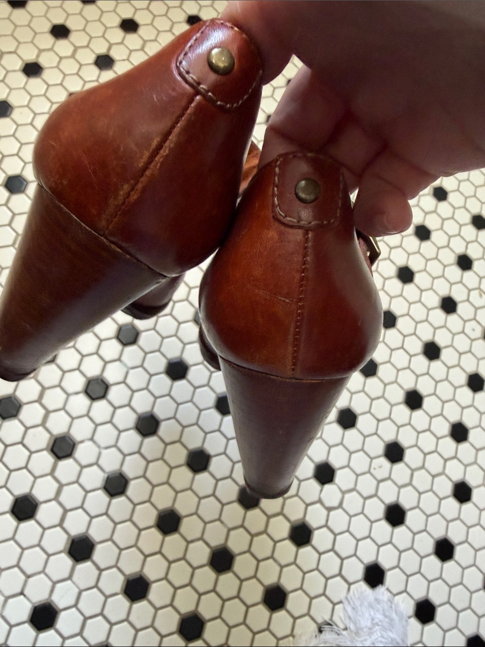 Frye Brown Leather Mary Jane Wedge Heels - Picture 5 of 6